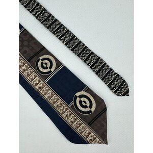 Vintage Oscar De La Renta Silk Tie Geometric Abstract Tan Blue Made In USA 4"